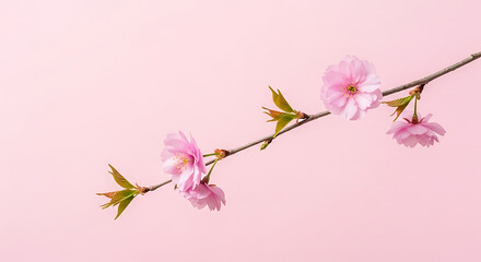 Delicate pink cherry blossom branch isolated on white background, symbolizing spring and renewal