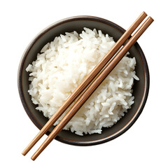 Delicious Cooked White Rice in Small Bowl Top View for Food Concept