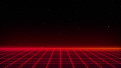 4K futuristic seamless 3D animation looping animation retro single neon grid synthwave style neon hot pink color single mesh atmosphere on a dark background with stars 80s style - Powered by Adobe