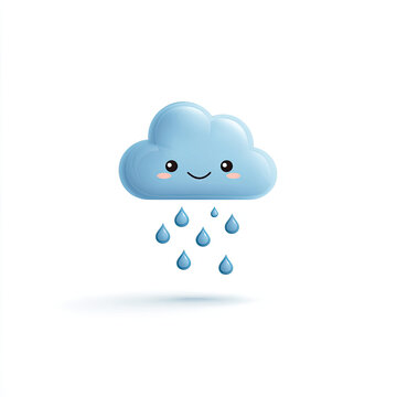 Cute blue cloud with smiling face and raindrops falling