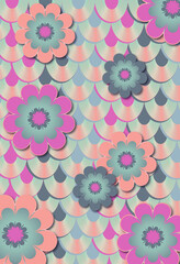 Scalloped floral pastel pattern background