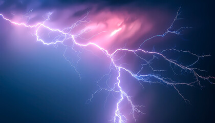 Electrifying storm energy with neon lightning strikes under dark clouds