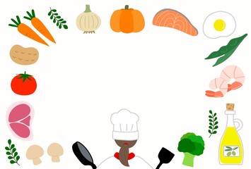 シェフと食材のフレームポストカード