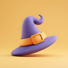 3d halloween witch hat against yellow background