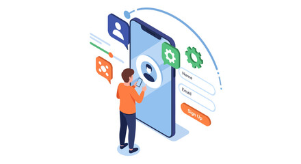 Effortless mobile registration experience with intuitive smartphone interface, perfect for app developers and user onboarding flows, originally a vector graphic.