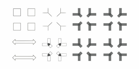 Set of abstract geometric shapes and directional arrows in a clean graphic design