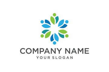 Abstract People Community Logo Design in Green and Blue Representing Unity and Teamwork