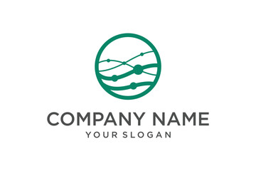 Abstract Green Circle Logo with Flowing Lines and Dots, Representing Data, Network, or Innovation