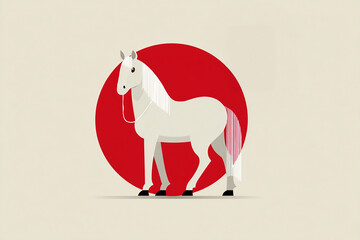 馬のイラストと赤い円