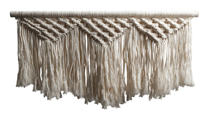 Handcrafted macramé wall hanging with intricate patterns and fringe details perfect for adding bohemian touch to interiors isolated on transparent background