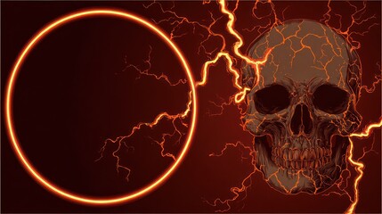Digital illustration of human skull with lightning and a glowing circle