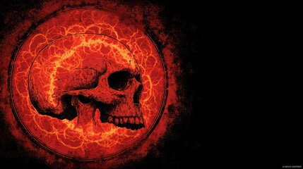 Fiery skull graphic against black background depicting danger death and halloween