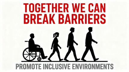 Multi group silhouette, disability integration, breaking barriers and inclusive environment, suitable for social advocacy and rights promotion scenes.
