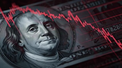 Financial downturn illustrated with a dollar bill and a declining stock market graph - Powered by Adobe