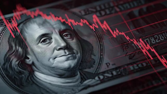 Financial downturn illustrated with a dollar bill and a declining stock market graph