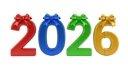 Colorful 2026 Celebration with Festive Bows for New Year and Holidays.