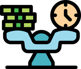 Balancing time and money on scales, symbolizing work life balance and financial stability