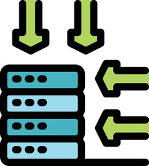 Data flow transferring information to and from a server, representing data exchange, download, upload, and network activity