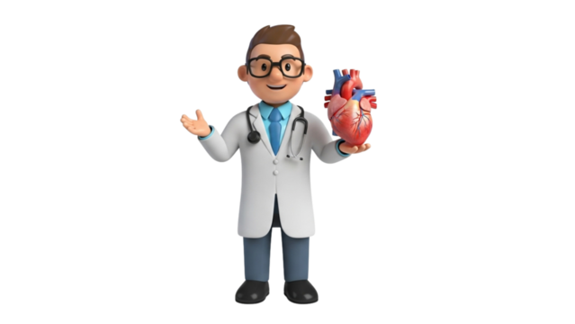 Cartoon Doctor Presents Human Heart Cardiology and Healthcare Concepts - Powered by Adobe