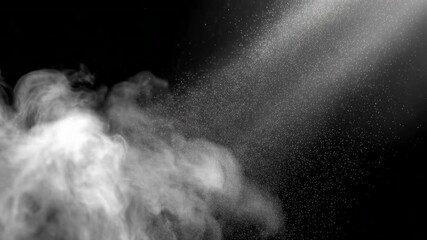 White smoke plume and fine dust particles drifting dramatic light beam. smoke plume with particle filled vapor cloud and foggy mist illuminated by - Powered by Adobe