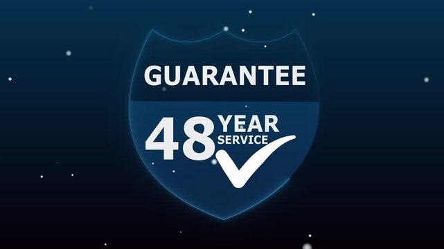 A abstract glowing modern &ldquo;48 Year Guarantee&rdquo; label design suitable for product packaging animation, promotional materials, and digital marketing with background.