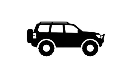 Black Silhouette of an Off-Road SUV with Spare Tire and Roof Rack.