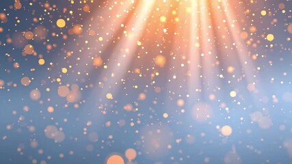 Golden light particles sparkle and glow with radiant beams and sparkling bokeh against soft blue background creating warm magical atmosphere with glowing particle effects and radiant light beams - Powered by Adobe