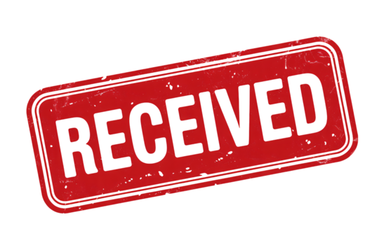 Bold red stamp confirms document receipt for business approval