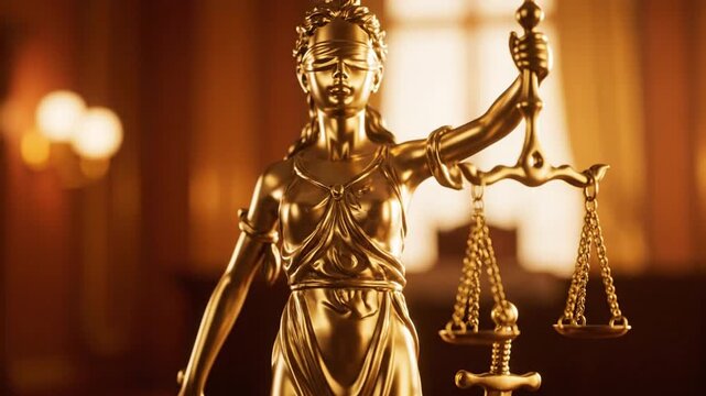 Blindfolded justice holds scales symbol