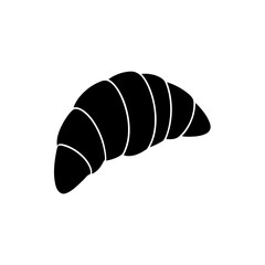 A black and white illustration of a croissant with visible layers of dough on transparent background