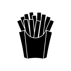 Black silhouette of french fries in a container on a white background view on transparent background