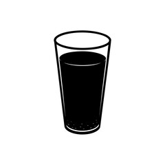 Illustration of a clear glass filled with a dark liquid against white background on transparent background