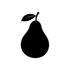 Illustration of a single black pear with a leaf on a white background art on transparent background