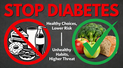 The diet comparison chart represents the prevention and treatment of diabetes, healthy choice and risk reduction, and is suitable for health advocacy and diabetes promotion scenarios.
