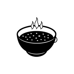 Illustration of a bowl filled with bubbling liquid and flames above the bowl on transparent background