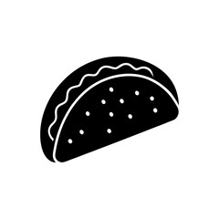 Illustration of a black taco with white filling and small white circles inside on transparent background