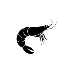 Illustration of a single black shrimp with visible antennae and segmented body on transparent background