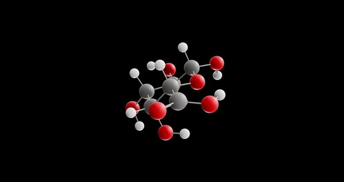 D-Galacturonic acid molecule, rotating 3D model of sugar acid, looped video on a black background
