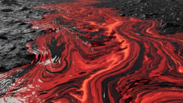Molten Lava Flowing Across Rocky Terrain in Animation