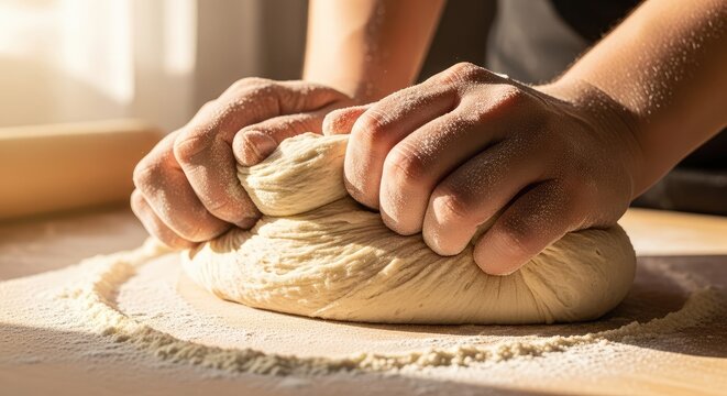 woman kneading dough - Powered by Adobe