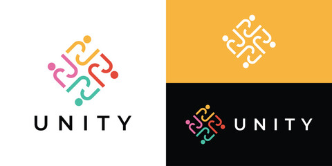 Creative simple unity logo template. Abstract people community, leadership, friendship family logo design vector.