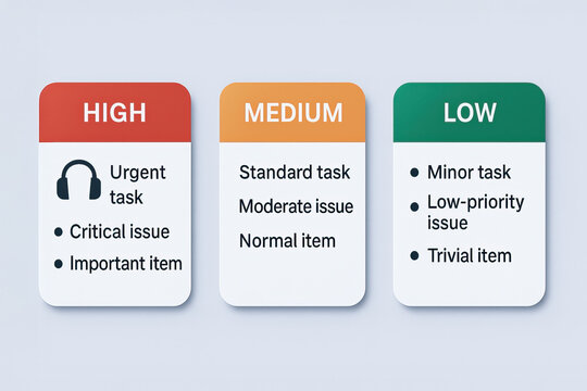 Color-coded task priority chart with high, medium, and low levels, used for productivity, time management, and project planning in business or personal organization systems. - Powered by Adobe