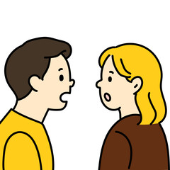 Fototapeta premium 驚く男女の横顔イラスト