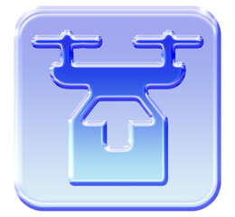 3D Glassmorphism Delivery Drone Icon with a Vibrant Blue Gradient, Symbolizing Modern Shipping and Logistics, as a Transparent PNG