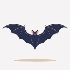 Naklejka premium A dark blue bat with pink ears flying with its wings fully extended.