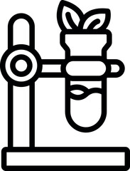 Plant growing inside a test tube held by a clamp stand, representing scientific research on plant based products