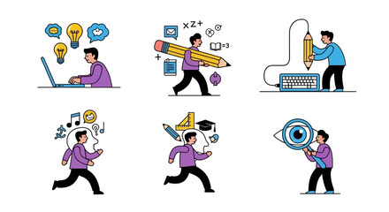 Creative Process and Idea Generation Illustrations of People Engaging in Various Conceptual Activities