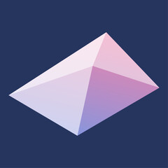 Modern floating 3D polygonal prism with faceted surfaces and a vibrant pastel gradient on a solid background