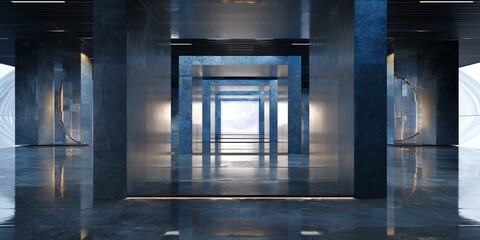 Long hallway with a circular opening in the middle