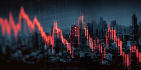 Graph of a city with red lines showing a decline in the economy